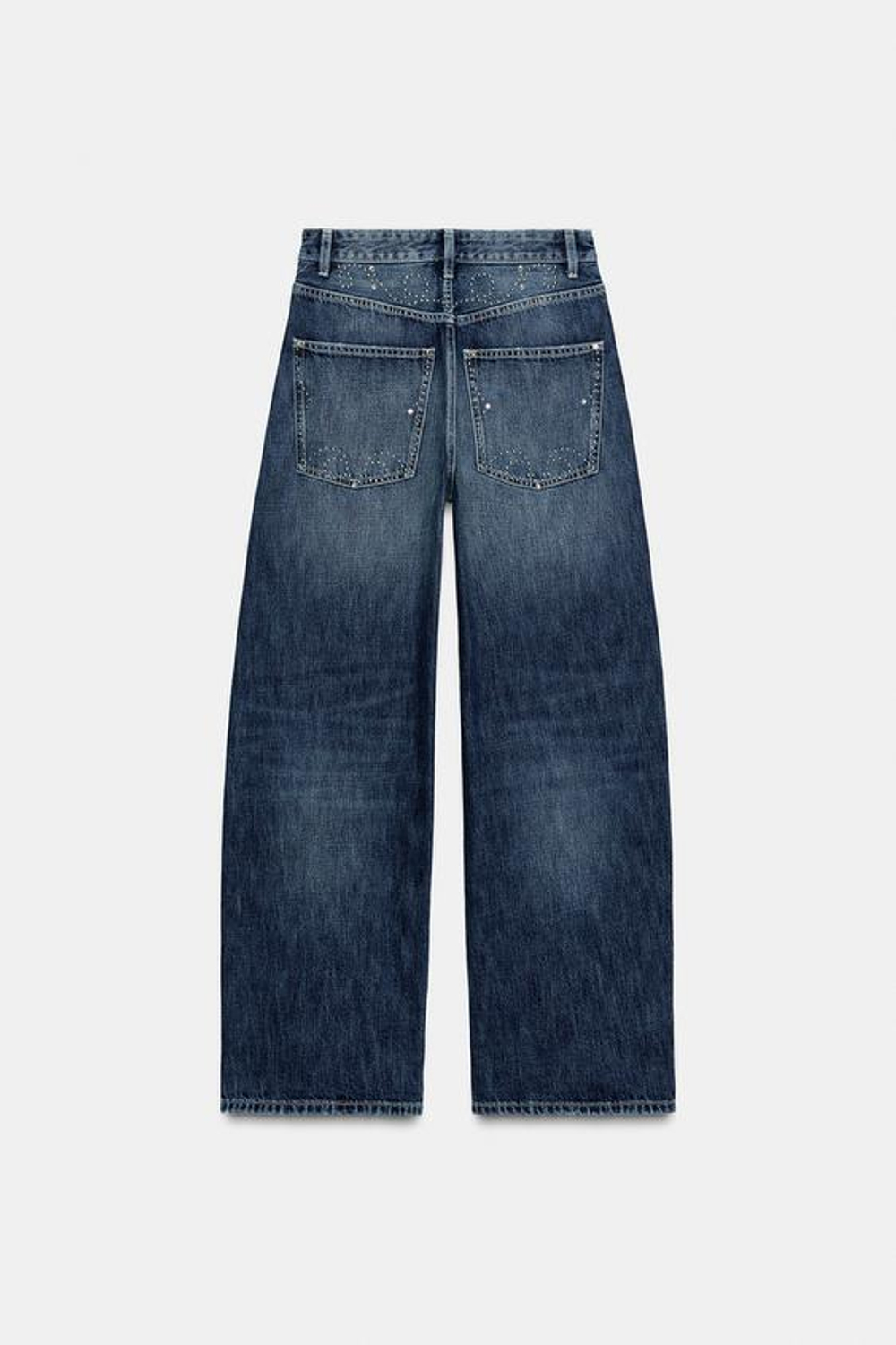 ZARA ДЖИНСЫ TRF С МЕТАЛЛИЧЕСКИМИ ЗАКЛЕПКАМИ, МОРСКОЙ СИНИЙ