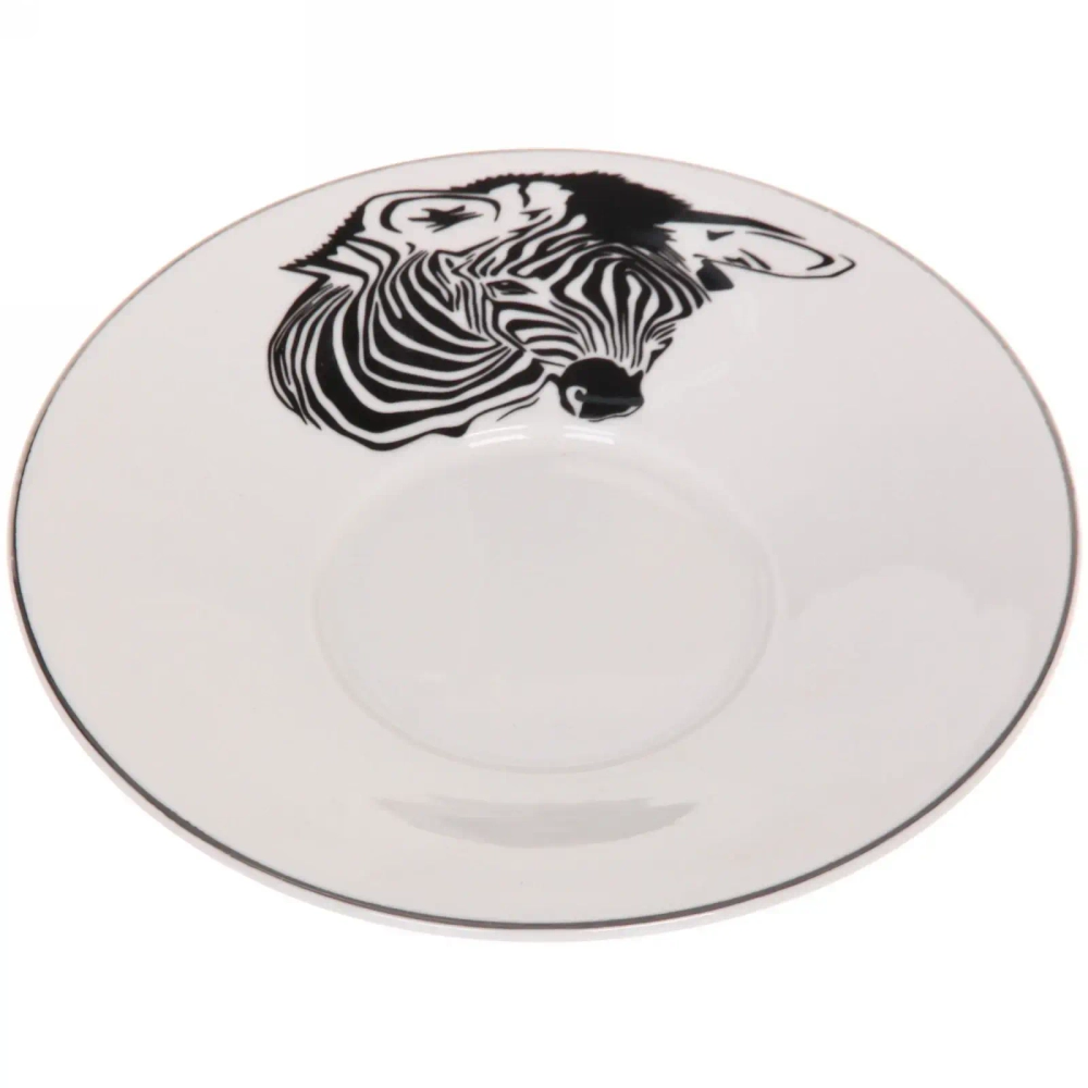 Чайная пара (зеркальная кружка 230мл+блюдце) анаморфный дизайн «Зебра»