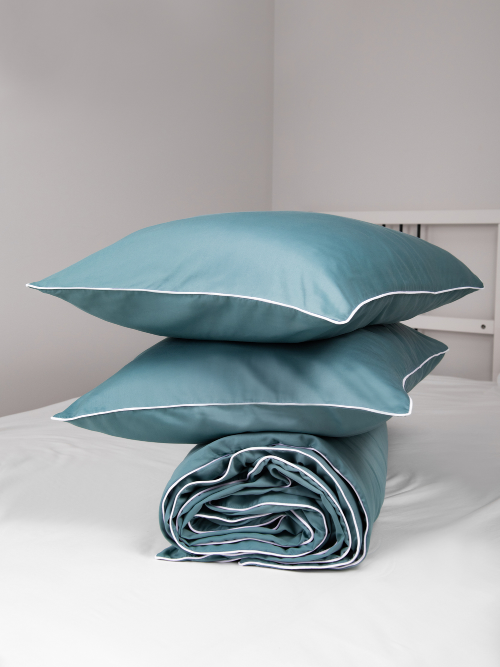 MOON 2 наволочки, сатин серо-бирюзовый