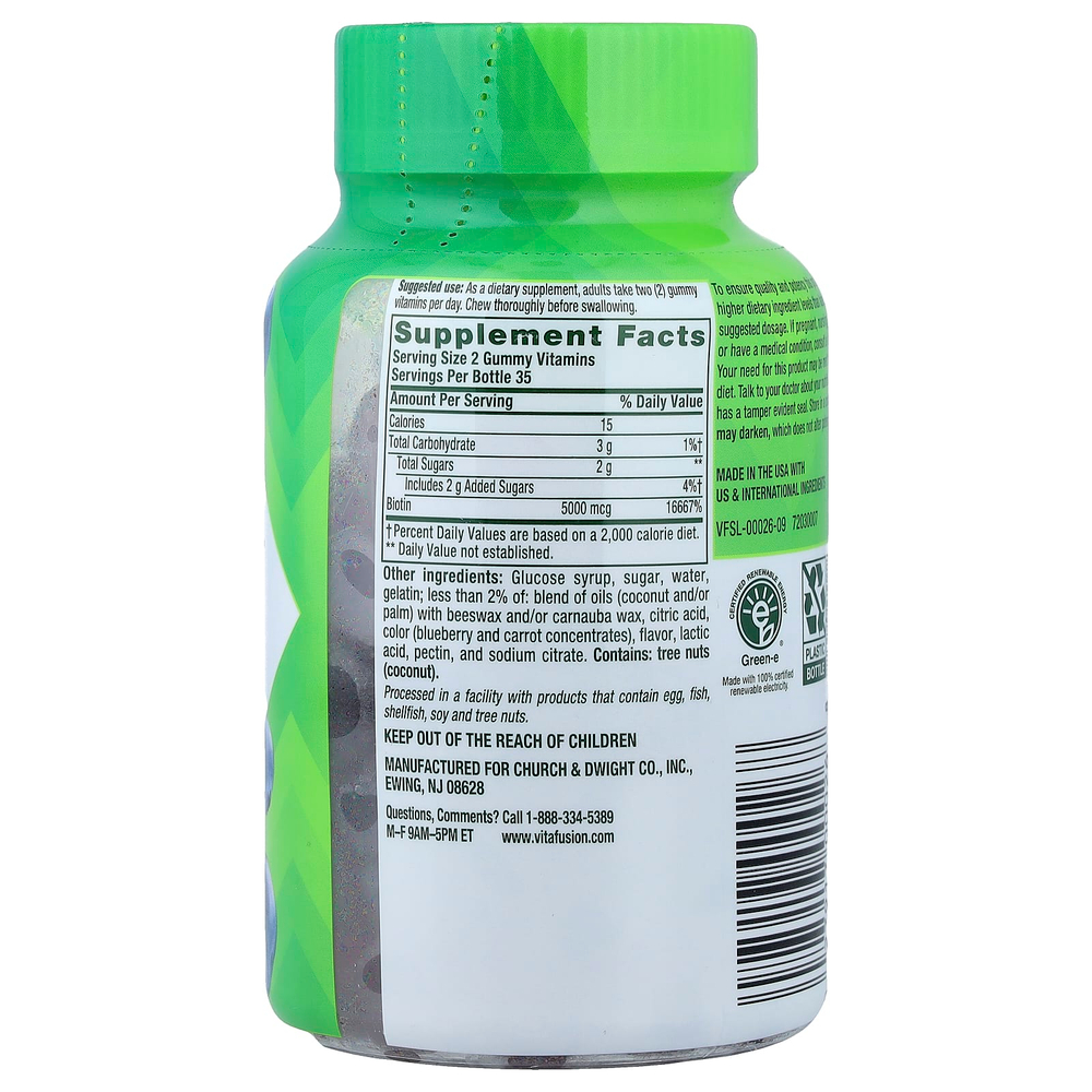 VitaFusion, жевательные таблетки с биотином, голубика, 100 жевательных таблеток (2500 мкг в 1 таблетке)