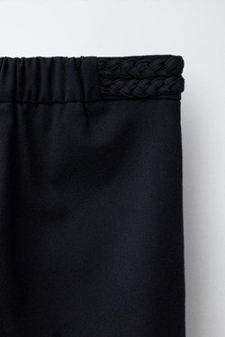 ZARA БРЮКИ WIDE LEG С ПЛЕТЕНЫМ ДЕКОРОМ, МОРСКОЙ СИНИЙ