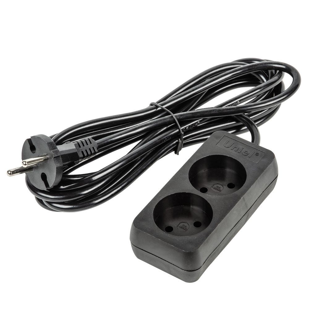 S-CU2-3 BLACK Удлинитель серии Ultra. шнур 3м.. 2 гнезда. 10A. б-з. Черный. TM Uniel