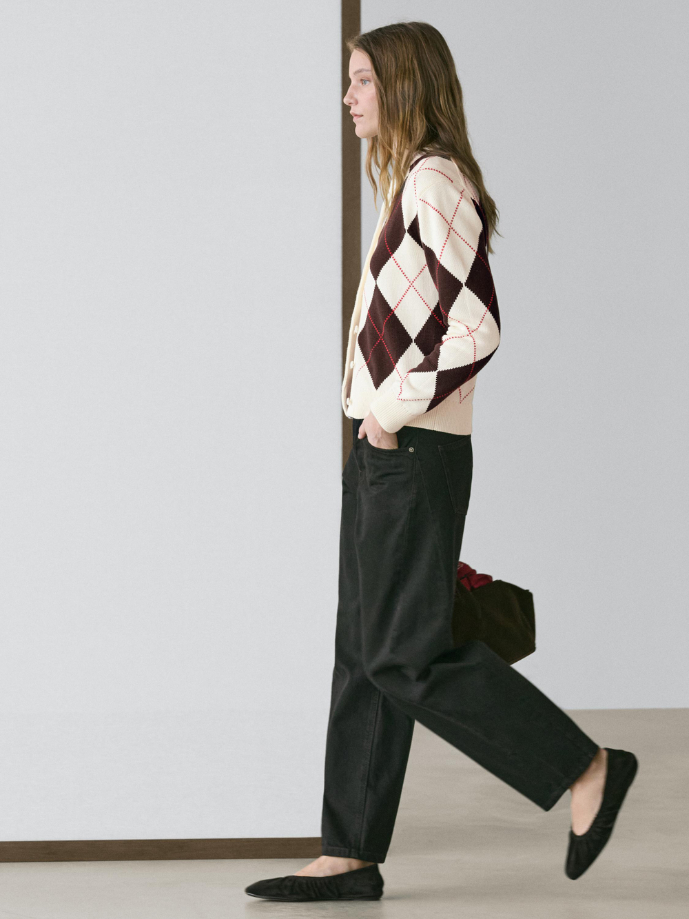 Massimo Dutti Кардиган из хлопка с узором «ромбы», натуральный/кремовый