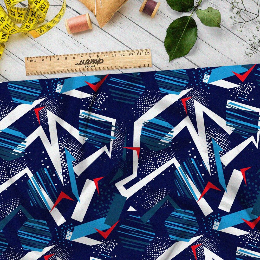 Ткань барби зимняя графика на тёмно-синем фоне