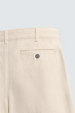 ZARA БРЮКИ В ЕЛОЧКУ СО СКЛАДКАМИ, ЭКРЮ