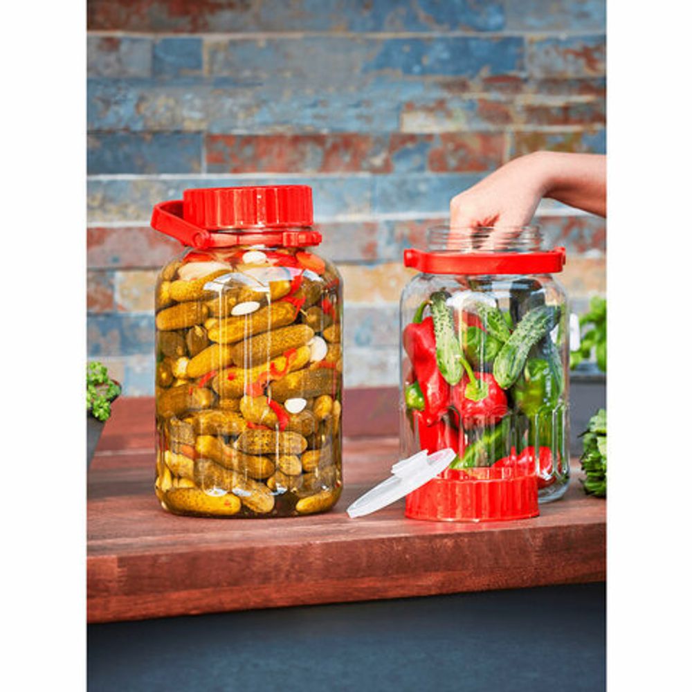 Банка герметичная с красной крышкой, объем 5000 мл, стекло, PASABAHCE "ХАРВЕСТ", 80007СЛ1