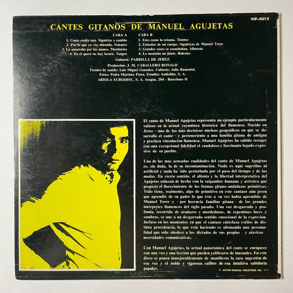 Винтажная виниловая пластинка LP Manuel Agujetas Cantes Gitanos De Manuel Agujetas Гитара Фламенко (Japan 1977) (No Obi)