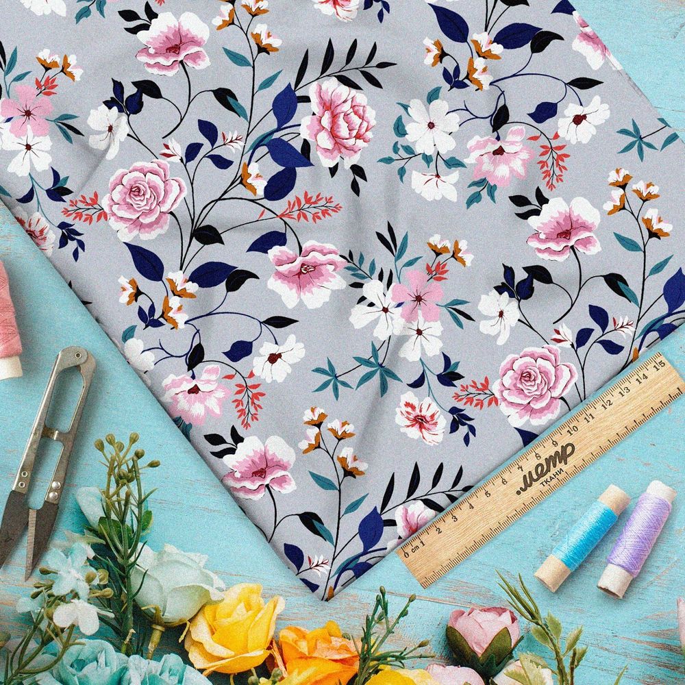 Ткань шифон роскошные розовые цветы