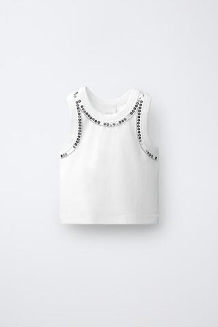ZARA ТОП С ПАЙЕТКАМИ, БЕЛЫЙ