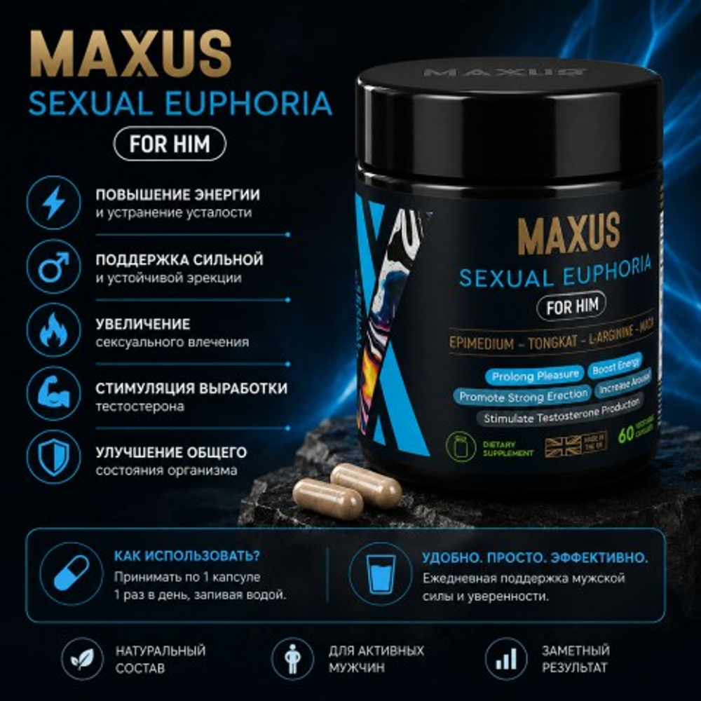 MAXUS БАД Sexual Euphoria for him (Сексуальная Эйфория для него), 60 капсул