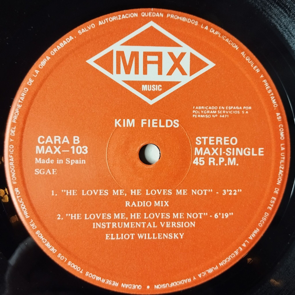 Винтажная виниловая пластинка LP Kim Fields He Loves Me He Loves Me Not (Spain 1984) 45 RPM Maxi Single