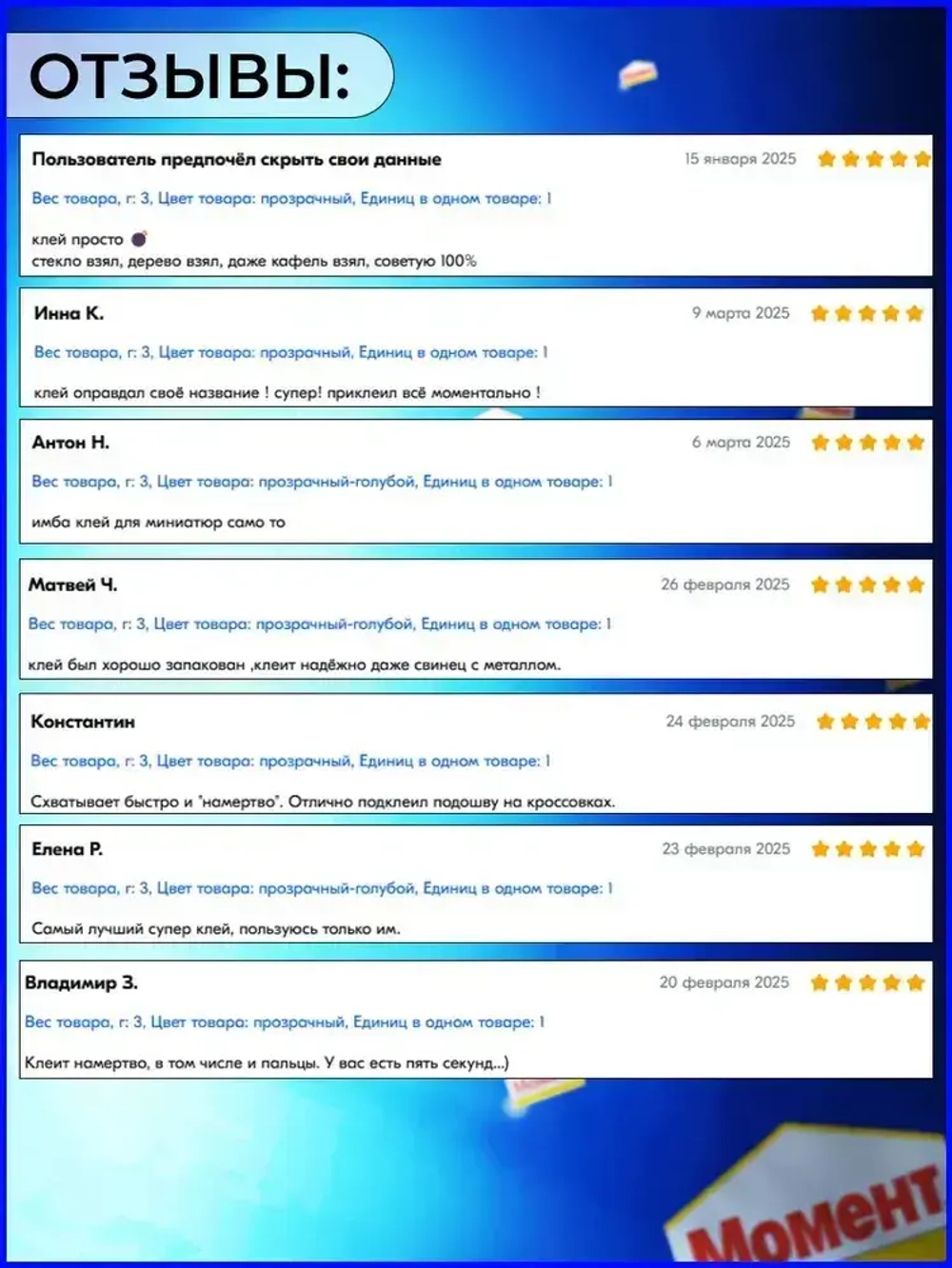 Клей Супер Момент Гель Прозрачный Секундный 3 г