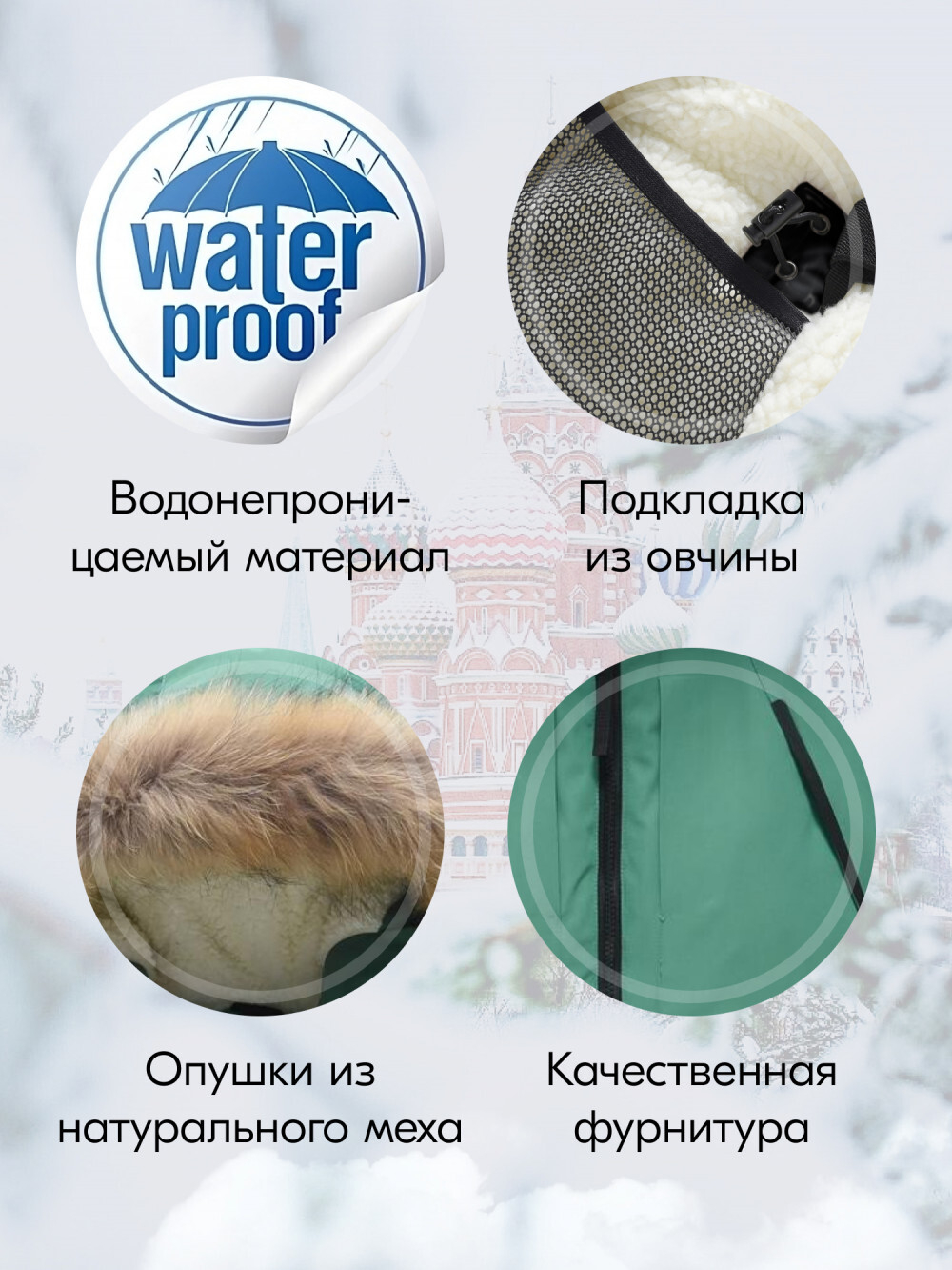 Куртка парка зимняя подростковая для девочки с капюшоном и мехом зеленого цвета 9448Z