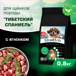 Корм сухой для щенков породы Тибетский спаниель, премиум полнорационный комплекс, с ягненком, 800 гр, QUATTRO