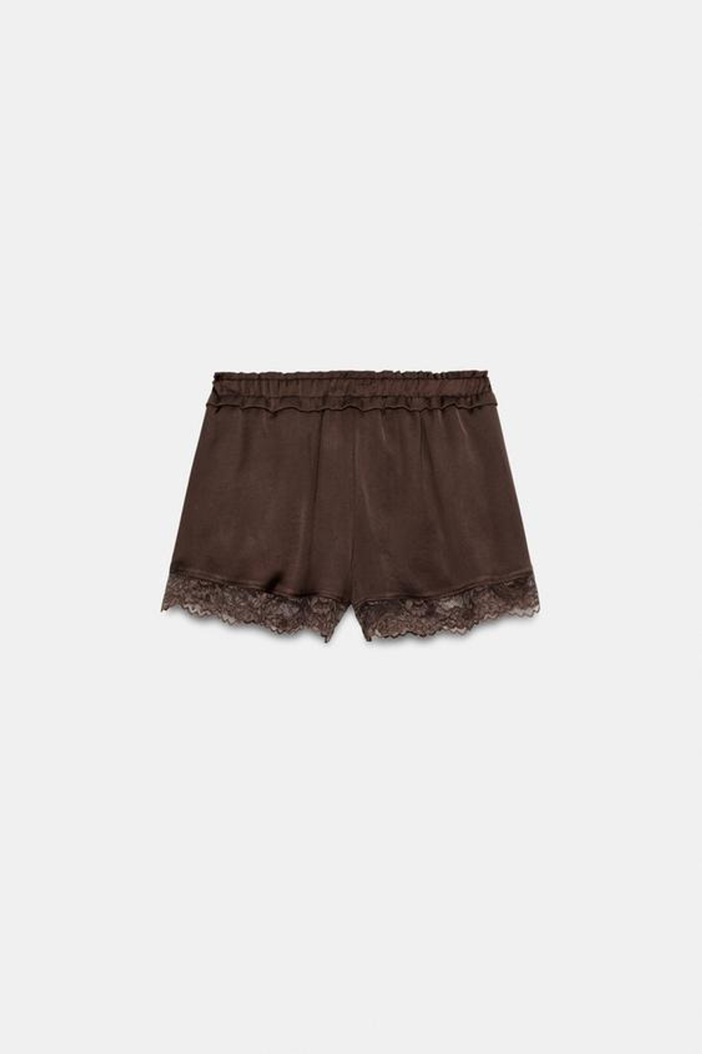 ZARA КОМБИНИРОВАННЫЕ ШОРТЫ С КРУЖЕВОМ, КОРИЧНЕВЫЙ