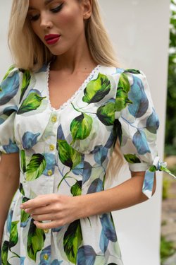 Платье бюстье с листьями изо льна