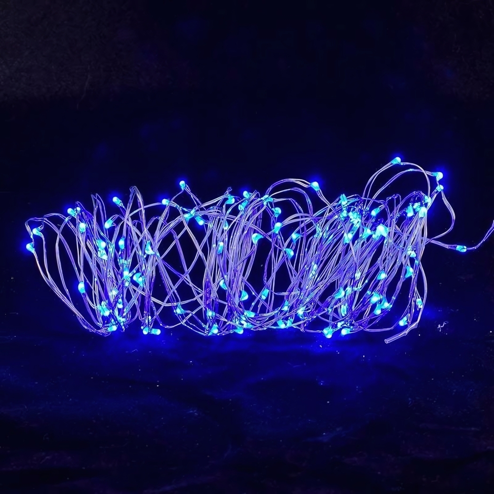 Электрогирлянда проволока синий, не мигает 100л, 10 м