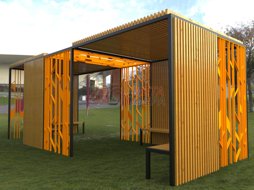 Пергола Астория со скамейками и поликарбонатом