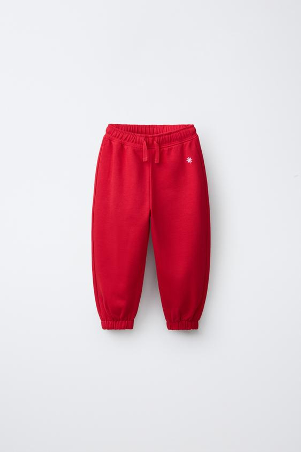 ZARA БРЮКИ ИЗ МЯГКОЙ ТКАНИ С ВЫШИВКОЙ «РОМАШКИ», КРАСНЫЙ