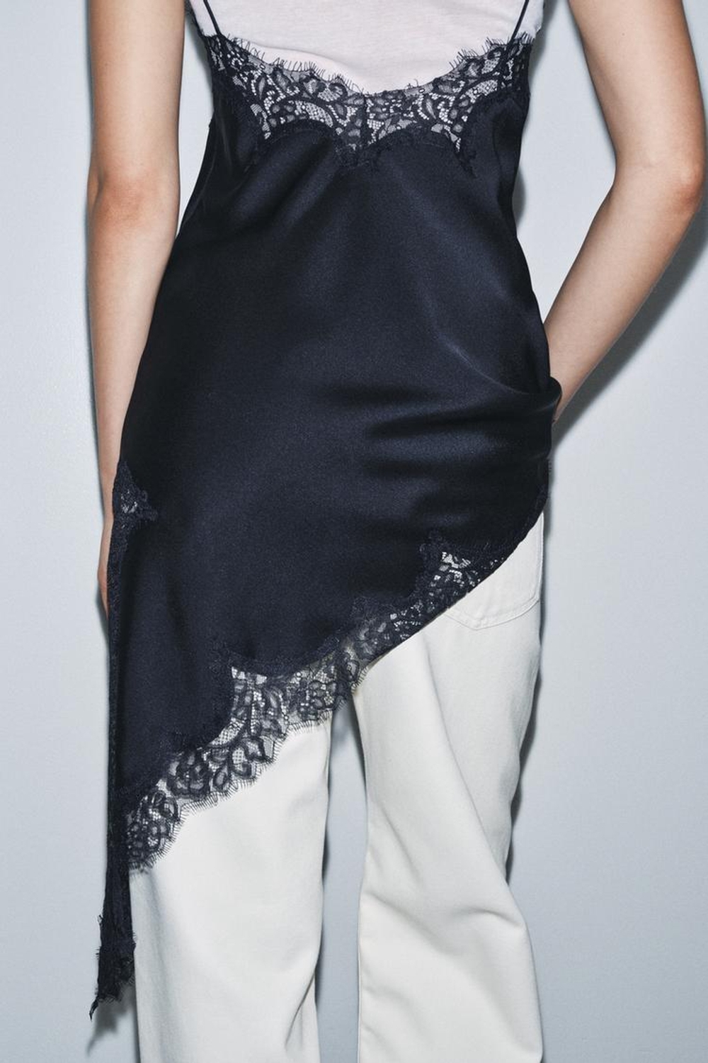 ZARA ПЛАТЬЕ АСИММЕТРИЧНОГО КРОЯ С КРУЖЕВОМ — ZW COLLECTION, СИНИЙ