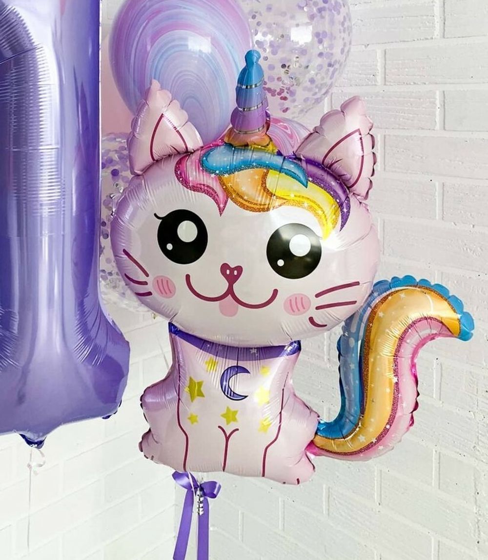 Шар фигура "Кот единорог" розовый  Изображение3