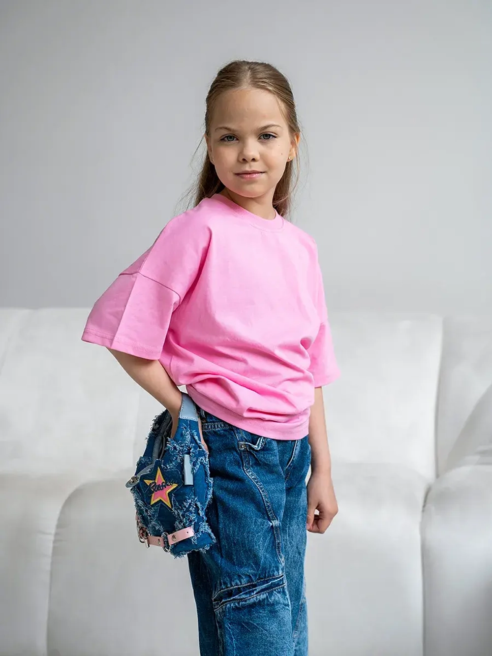 Футболка для девочки оверсайз розовая