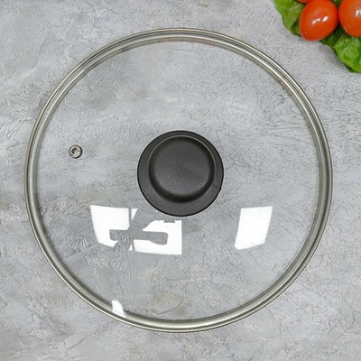 Крышка 22см стеклянная с ручкой, с металлическим ободком, низкая, TimA