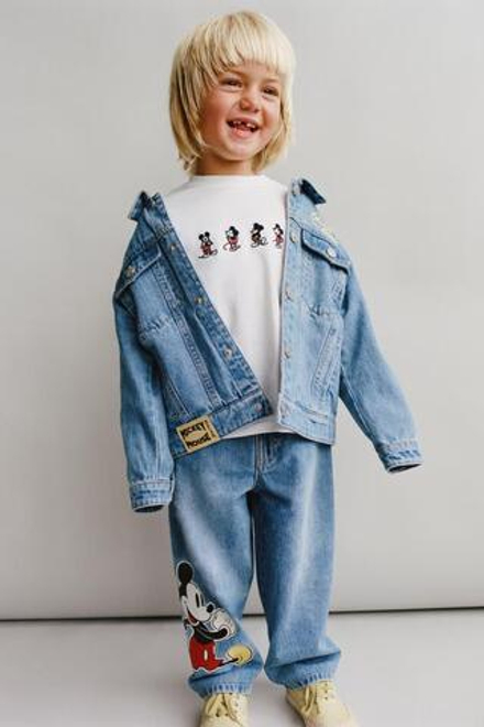ZARA ДЖИНСОВАЯ КУРТКА MICKEY MOUSE © DISNEY, ВЫЦВЕТШИЙ СИНИЙ