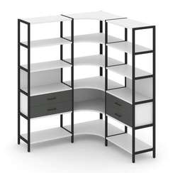 Shelf System Трехсекционный угловой стеллаж пятиярусный с ящиками SN.STMU-531 Белый/Антрацит/Металл