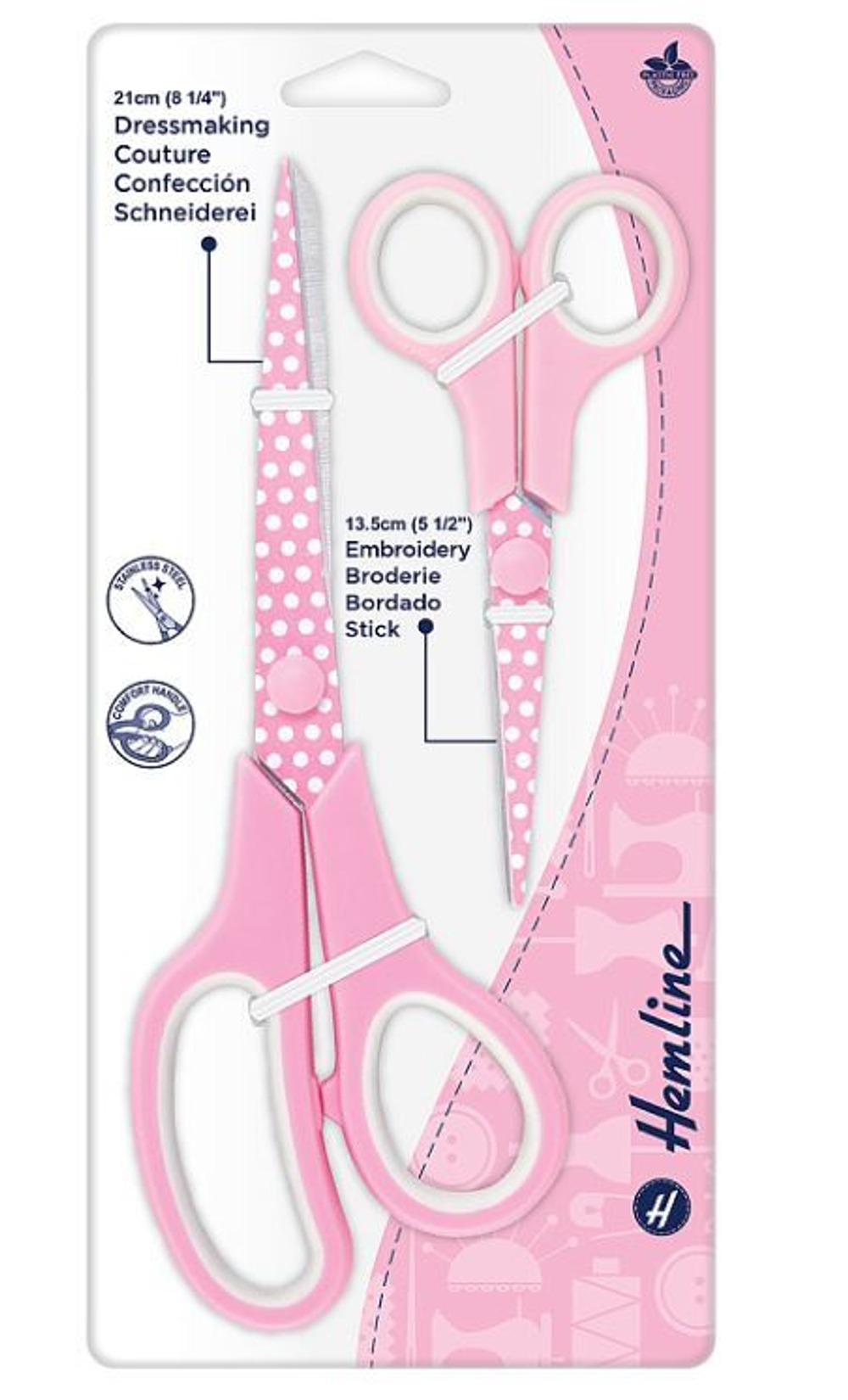 Набор ножниц "Горошки", 21 см, 13,5 см, цвет розовый