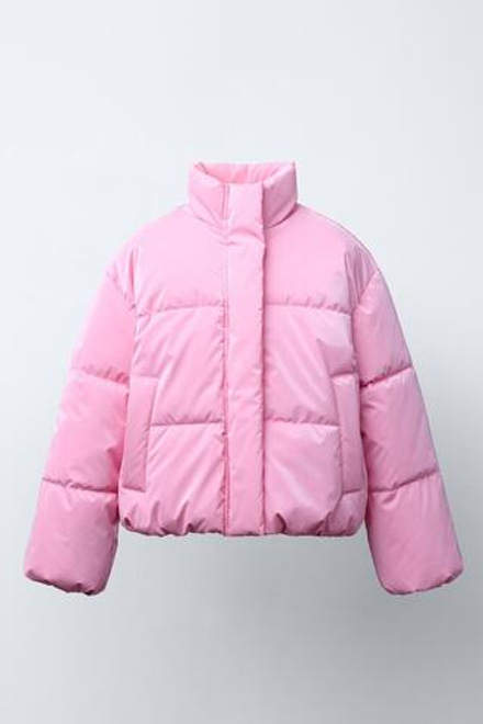 ZARA СТЕГАНАЯ КУРТКА С БЛЕСТЯЩЕЙ ОТДЕЛКОЙ, РОЗОВЫЙ