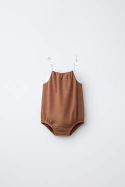 ZARA КОМБИНЕЗОН С КОНТРАСТНЫМИ ДЕТАЛЯМИ, ШОКОЛАДНЫЙ