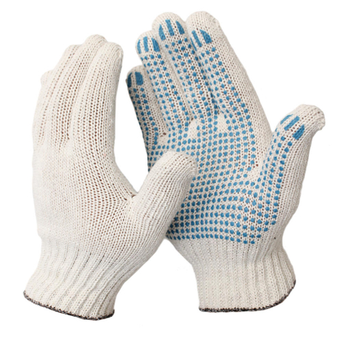 Перчатки с ПВХ "Точка" (5 нитей, 10 класс) белые