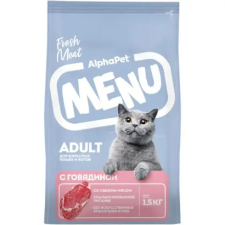 Сухой корм AlphaPet Menu для кошек, с говядиной - 1,5 к
