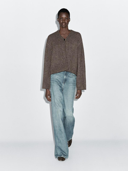 Massimo Dutti Короткий кардиган в тонкую полоску, бежевый