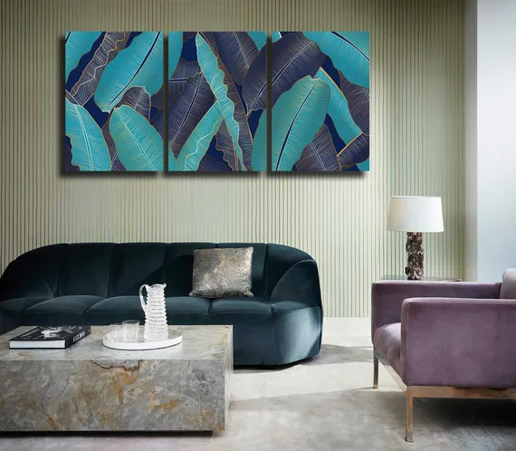 Модульная картина "Тропические зеленые листья"