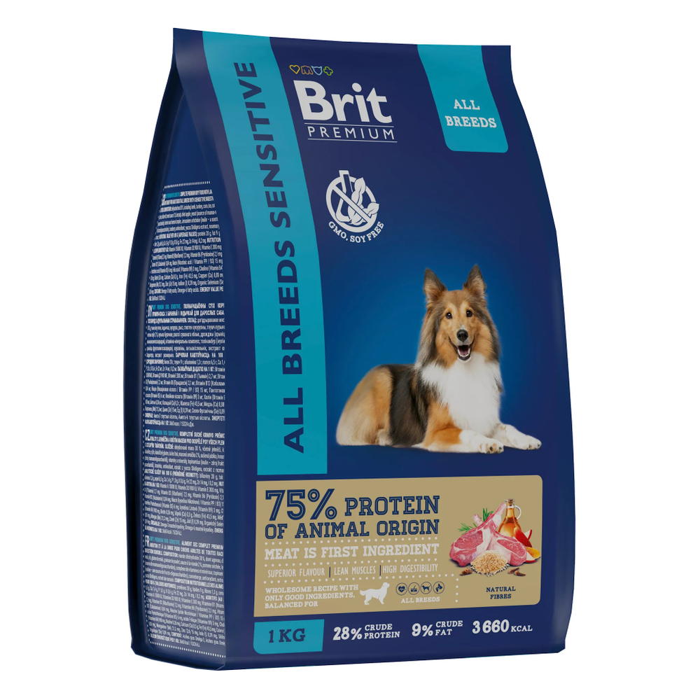 BRIT PREMIUM, Сухой корм с ягнёнком и индейкой для собак всех пород "Dog Sensitive", 1кг, 5050024