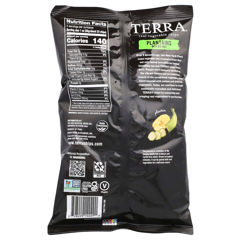 Terra, настоящие овощные чипсы, подорожник, с морской солью, 141 г (5 унций)