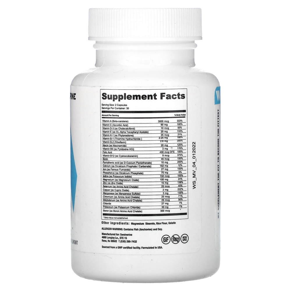 Swolverine, мультивитамины, 60 капсул