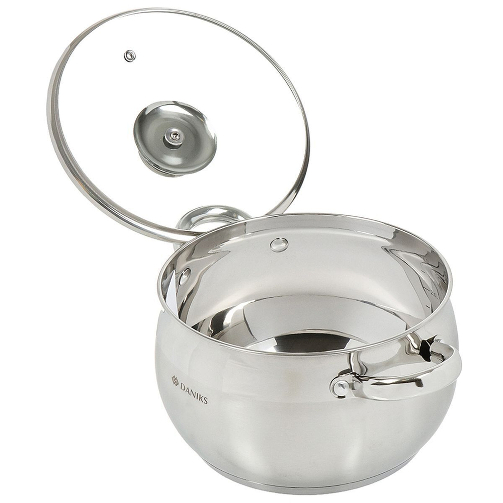 Кастрюля нерж, 3.9 л, с крыш, Daniks, Классика, SD-20, индукц