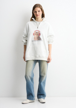 Худи с молнией Cats серый меланж