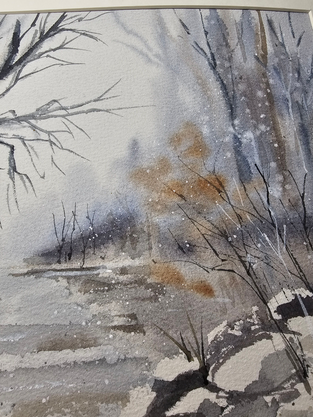 Картина авторская акварельная в паспарту 30х40 см на стену для интерьера "Предзимье"