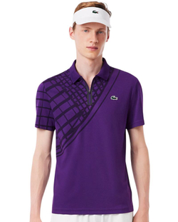Мужское теннисное поло Lacoste Ultra Dry Printed Slim Fit - purple plum