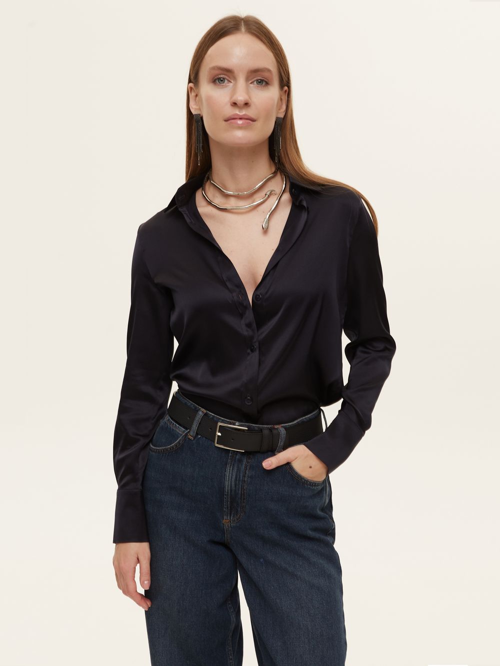 Рубашка Кельн синий шелк