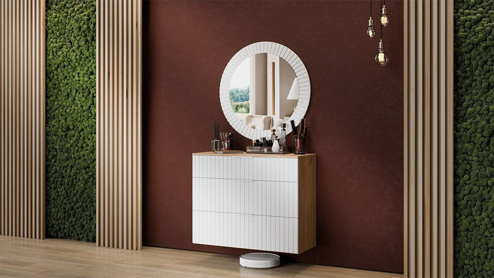 Прихожая с зеркалом комплект мебели Дуб Крафт золотой/Графит матовый 206х43х226 см