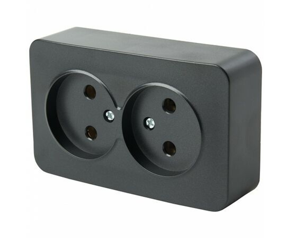 Розетка 2-местная !! 2 ШТУКИ !! без заземления открытой установки, 250В, 10А, IP20, серия София, черный матовый, MST10-11-02, STEKKER 49496