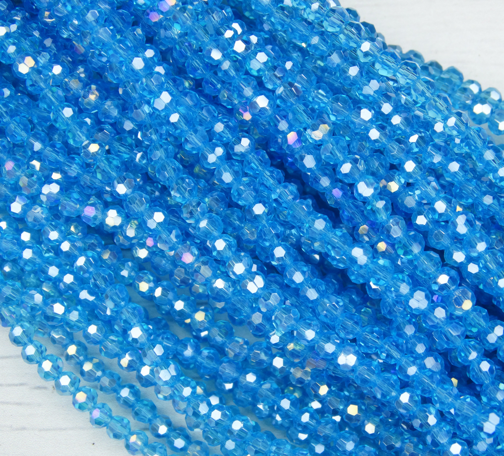 БШ016ДС3 Хрустальные бусины "32 грани", цвет: ярко-голубой AB прозрачный, 3 мм, кол-во: 95-100 шт.
