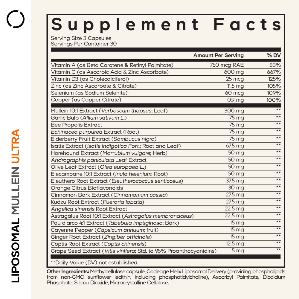 Codeage, Liposomal Mullein Ultra, липосомальный коровяк, 90 растительных капсул