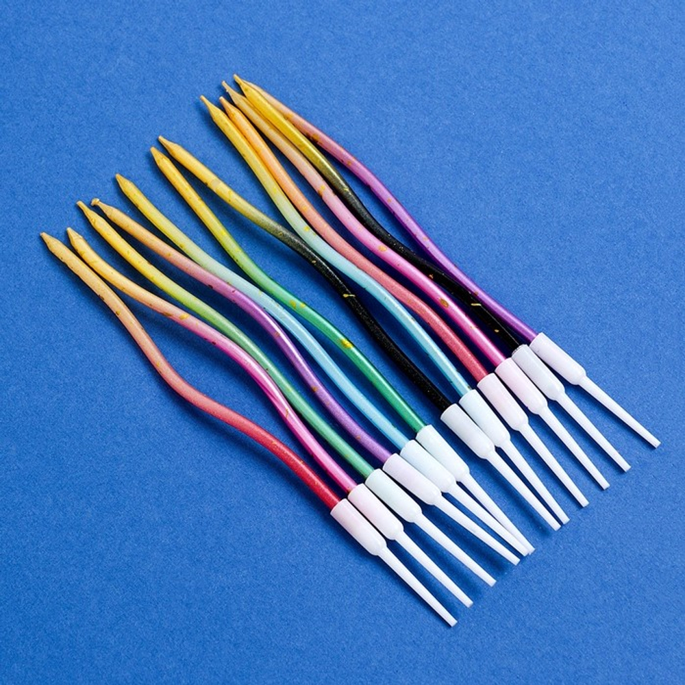 Свечи для торта Серпантин, 12 шт., разноцветный с блёстками