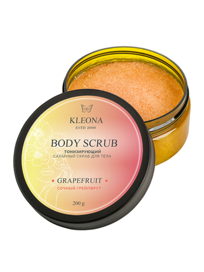 Скраб для тела Kleona сахарный Сочный Грейпфрут питательный, тонизирующий, 200 г